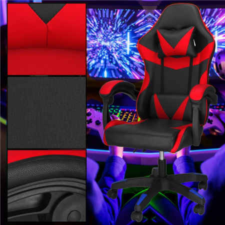 Scaun birou pentru gaming, ergonomic, suport lombar si tetiera, 114-123x55x50 cm, negru si rosu [6]