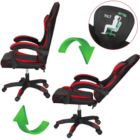 Scaun birou pentru gaming, ergonomic, suport lombar si tetiera, 114-123x55x50 cm, negru si rosu [8]