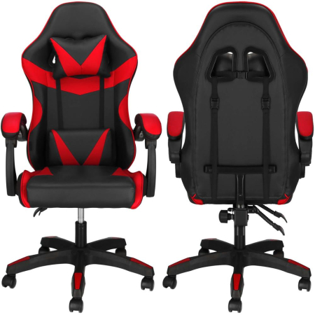 Scaun birou pentru gaming, ergonomic, suport lombar si tetiera, 114-123x55x50 cm, negru si rosu [4]