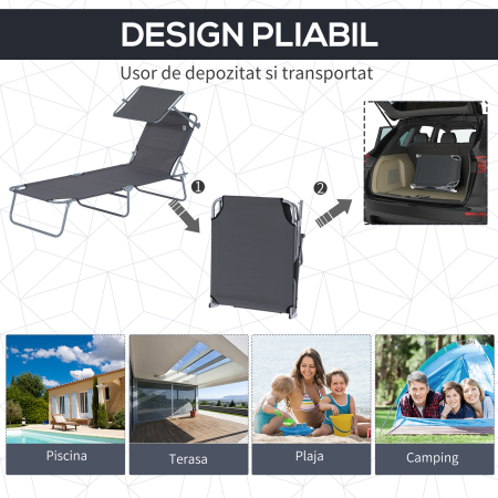  scaun cu parasolar, 187x58x50 cm, gri [4]