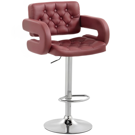 Bucatarie -  Scaun de Bar cu inaltime Reglabila, Scaun de Bucatarie inalt din PU cu Spatar, Suport pentru Picioare, Cotiere si sezut Confortabil, Structura Metalica, Rotativ la 360°, pentru Insula, Rosu Vin