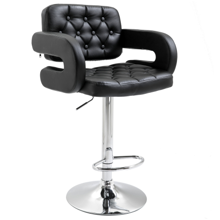 Scaune bucatarie & living -  Scaun de Bar cu Spatar si Brate, Scaun Modern de Bucatarie Rotativ cu inaltime Reglabila, 61x50x94-114 cm, Negru