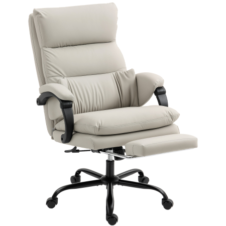 Dormitor & birou - Scaun de birou  cu masaj in 6 puncte, functie de incalzire, rabatabil la 135° din piele sintetica, cu suport pentru picioare, brate captusite, spatar inalt, gri deschis