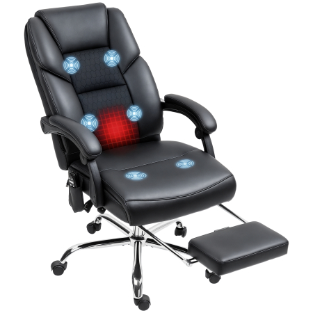 Dormitor & birou -  Scaun de Birou cu Masaj prin Vibratii, Spatar inalt si inaltime Reglabila, 66x64x113-121 cm, Negru