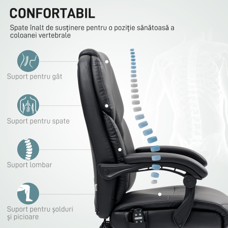  Scaun de Birou cu Masaj prin Vibratii, Spatar inalt si inaltime Reglabila, 66x64x113-121 cm, Negru [4]