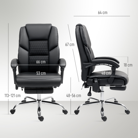 Scaun de Birou cu Masaj prin Vibratii, Spatar inalt si inaltime Reglabila, 66x64x113-121 cm, Negru [2]