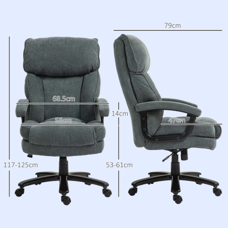  Scaun de Birou cu Spatar inalt si inaltime Reglabila, 68,5x79x117-125 cm, Gri [2]