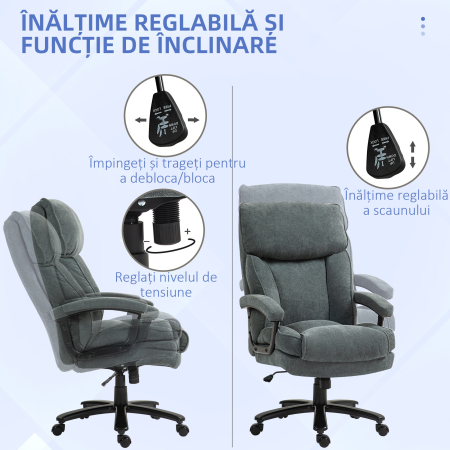  Scaun de Birou cu Spatar inalt si inaltime Reglabila, 68,5x79x117-125 cm, Gri [4]