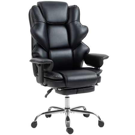 Dormitor & birou - , Scaun de Birou, cu Suport pentru Picioare si Tetiera, din Piele PU, Spuma si Metal, 76x73x117-125 cm, Negru