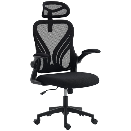 Mobila birou -  Scaun de Birou Ergonomic cu Brate Rabatabile, Suport Lombar si Tetiera Reglabila, Negru