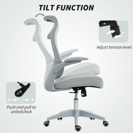  Scaun de birou ergonomic cu cotiere reglabile si tetiera, gri [7]