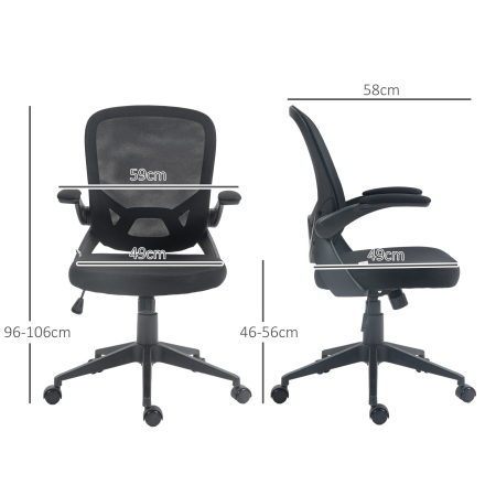  Scaun de birou ergonomic cu inaltime reglabila, brate rabatabile si material textil tip plasa, negru [2]