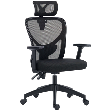 Dormitor & birou -  Scaun de birou ergonomic cu inaltime reglabila, suport lombar si tetiera, 66x61x106-116cm, negru