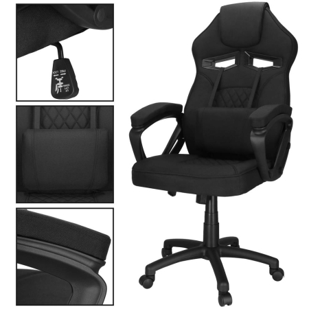 Scaun de birou ergonomic cu reglaj pe inaltime, functie de balans si perna lombara, 59x52x125 cm, negru [19]