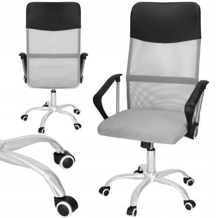 Scaun de birou ergonomic cu reglaj pe inaltime, material tip mesh si ecopiele, 58x60x117 cm, gri [1]