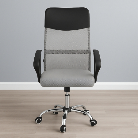 Scaun de birou ergonomic cu reglaj pe inaltime, material tip mesh si ecopiele, 58x60x117 cm, gri [9]