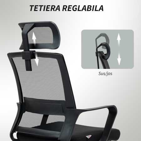  Scaun de Birou Ergonomic cu Tetiera, inaltime Reglabila si Functie de Balansare, 60x64x102-112 cm, Negru [4]