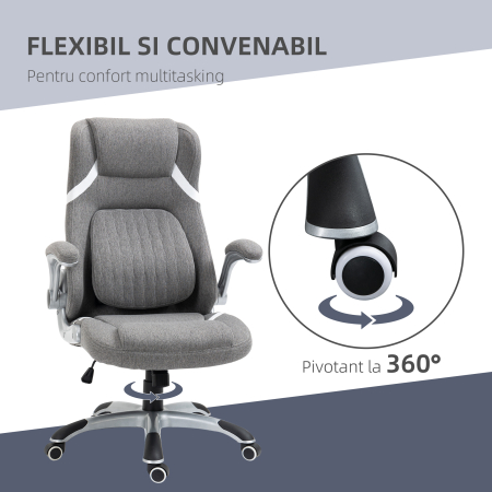  Scaun de Birou Ergonomic din tesatura Respiranta Efect In, inaltime Reglabila, 68x76x109-117cm, Gri [7]