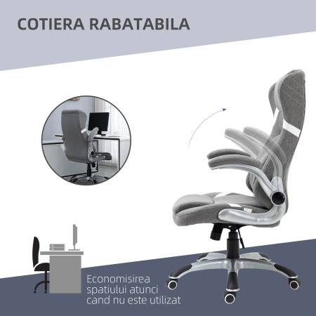  Scaun de Birou Ergonomic din tesatura Respiranta Efect In, inaltime Reglabila, 68x76x109-117cm, Gri [6]