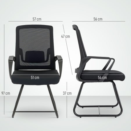  Scaun de birou ergonomic fara roti, cu brate, pentru sala de asteptare, negru [2]