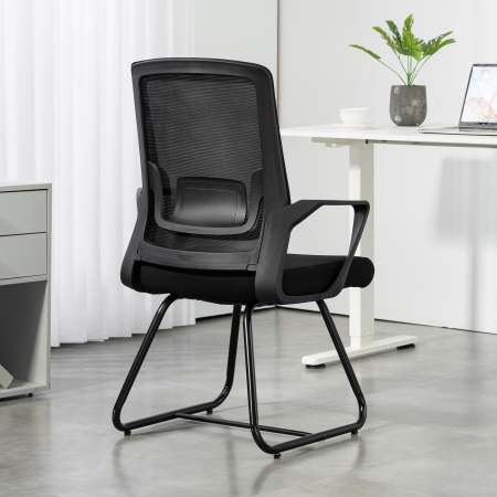  Scaun de birou ergonomic fara roti, cu brate, pentru sala de asteptare, negru [8]