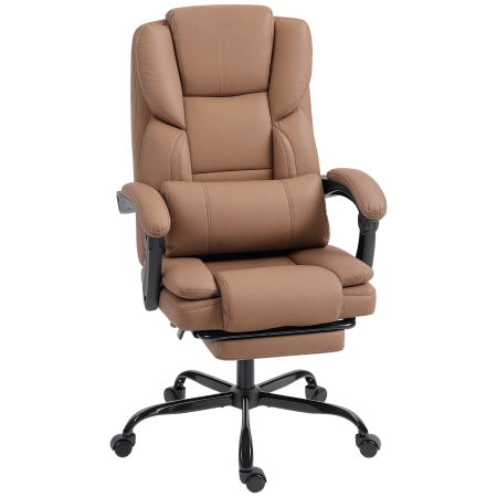 Mobila birou -  Scaun de Birou Ergonomic Reclinabil 140° cu Suport pentru Picioare si Perna, Scaun de Birou din Piele Ecologica Rezistenta, Usor de Curatat, Cotiere Captusite, Rotativ si Reglabil pe inaltime, Maro