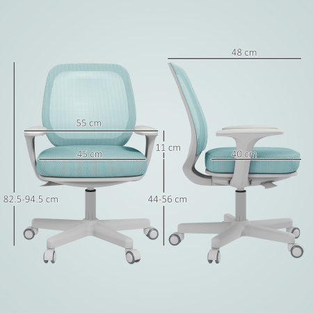  Scaun de Birou Ergonomic, Reglabil pe inaltime cu Spatar Respirabil, 55x48x82.5-94.5 cm, Verde Deschis [2]