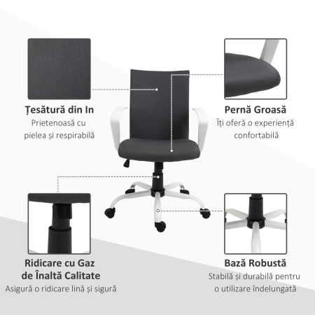  Scaun de Birou Ergonomic si Pivotant pentru Birou, Gri inchis [6]
