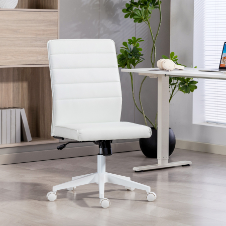  Scaun de Birou Ergonomic si Reglabil cu Spatar Curbat, din Piele PU si Otel, 58x53x97-107 cm, Alb [1]