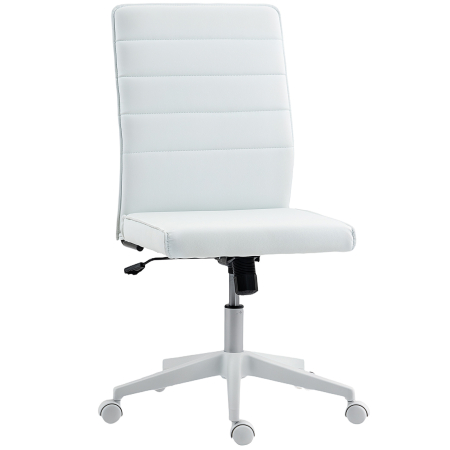 Mobila birou -  Scaun de Birou Ergonomic si Reglabil cu Spatar Curbat, din Piele PU si Otel, 58x53x97-107 cm, Alb