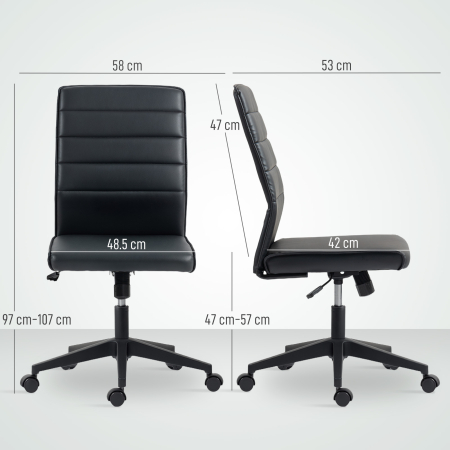  Scaun de Birou Ergonomic si Reglabil cu Spatar Curbat, din Piele PU si Otel, 58x53x97-107 cm, Negru [2]