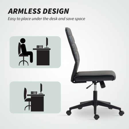  Scaun de Birou Ergonomic si Reglabil cu Spatar Curbat, din Piele PU si Otel, 58x53x97-107 cm, Negru [5]