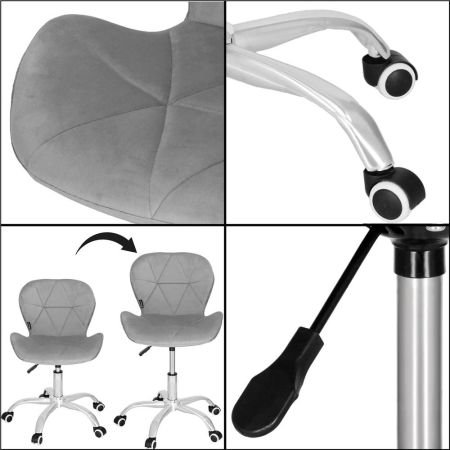 Scaun de birou ergonomic, tapitat cu catifea, 120kg, gri [5]