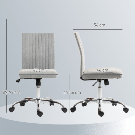 Scaun de Birou fara Brate, cu inaltime Reglabila si sezut Rotativ, Tapiterie din Material Textil, Gri [2]