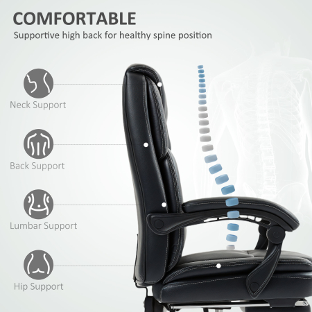  Scaun de birou rabatabil cu suport pentru picioare retractabil, din piele PU, capacitate de 120 kg, negru [4]