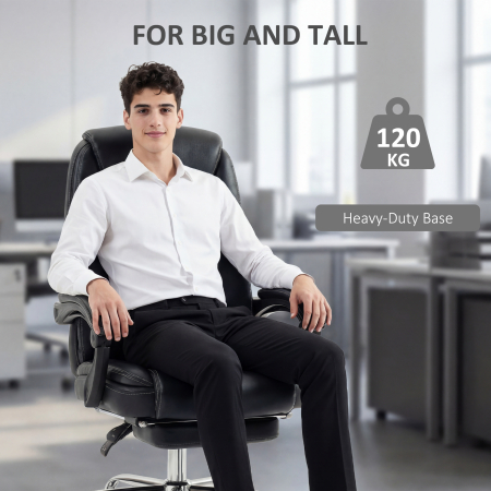  Scaun de birou rabatabil cu suport pentru picioare retractabil, din piele PU, capacitate de 120 kg, negru [5]