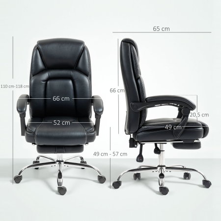  Scaun de birou rabatabil cu suport pentru picioare retractabil, din piele PU, capacitate de 120 kg, negru [2]