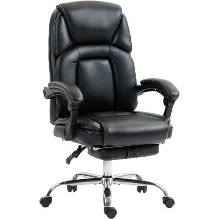 Mobila birou -  Scaun de birou rabatabil cu suport pentru picioare retractabil, din piele PU, capacitate de 120 kg, negru