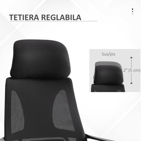  Scaun de Birou Rabatabil cu Tetiera si Suport Lombar, din Poliester, 64x55x116-126 cm, Negru [7]