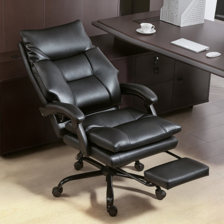  Scaun de Birou Reglabil pe inaltime si Reclinabil pana la 135°, din Piele PU Neagra, 65x76x113-121 cm [1]