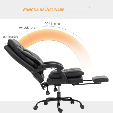  Scaun de Birou Reglabil pe inaltime si Reclinabil pana la 135°, din Piele PU Neagra, 65x76x113-121 cm [4]