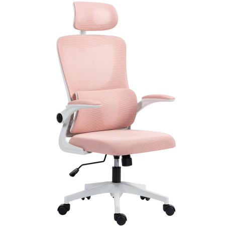 Dormitor & birou -  Scaun de Birou Reglabil si Reclinabil cu Tetiera Detasabila, din tesatura cu Plasa, 60x59x114-122 cm, Roz