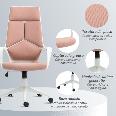  Scaun de Birou sau Gaming din tesatura cu Spatar inalt, Roz [6]
