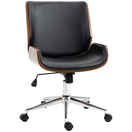 Dormitor & birou -  Scaun de Birou Vintage Tapitat, din Piele Ecologica, Lemn si Otel, 53x60x86-96 cm, Negru si Maro inchis