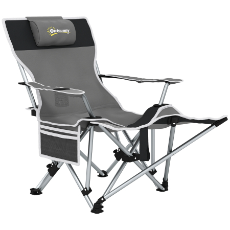 Prelate, pavilioane, umbrele terasa -  Scaun de Camping Pliabil si Rabatabil cu Suport pentru Picioare Detasabil si Tetiera, 82x50/100x88 cm, Negru