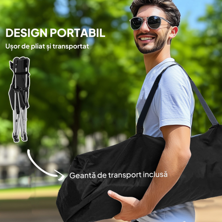 Scaun de Camping Pliabil si Reclinabil  cu Suport pentru Picioare Detasabil, Tetiera si Suport pentru Pahare, Negru [5]