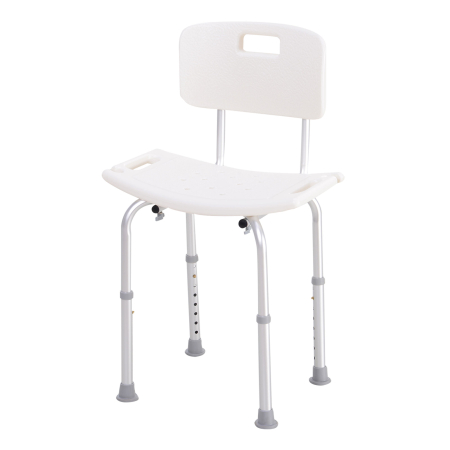 Baie -  Scaun de Dus Antiderapant cu Spatar si inaltime Reglabila pe 8 Pozitii, 50,6x43x71-88 cm, Alb
