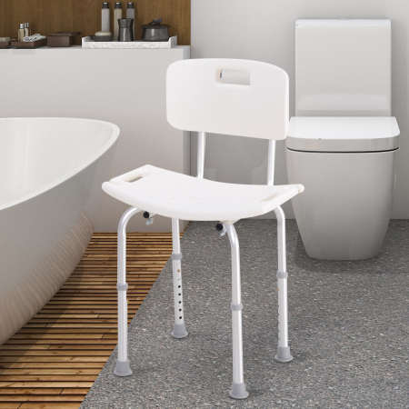  Scaun de Dus Antiderapant cu Spatar si inaltime Reglabila pe 8 Pozitii, 50,6x43x71-88 cm, Alb [1]