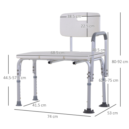  Scaun de Dus cu inaltime Reglabila pe 6 Nivele, Picioare si Brate Antiderapante, 74x53x80-92 cm, Alb [2]