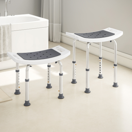  Scaun de Dus din Aluminiu si Plastic Antialunecare, inaltime Reglabila 6 Niveluri 39-52cm, Gri [8]